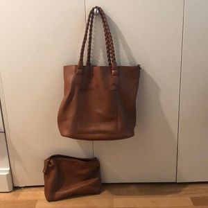 Leather lote with matching cosmetic bag